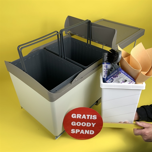 KøkkenFornyelse.dk Affaldssystem MAXI 2, GRATIS GoodySpand, auto udtræk 2x16L. 