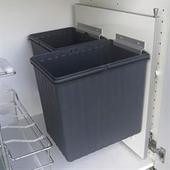 Affaldssystem med udtræk og 2 store spande