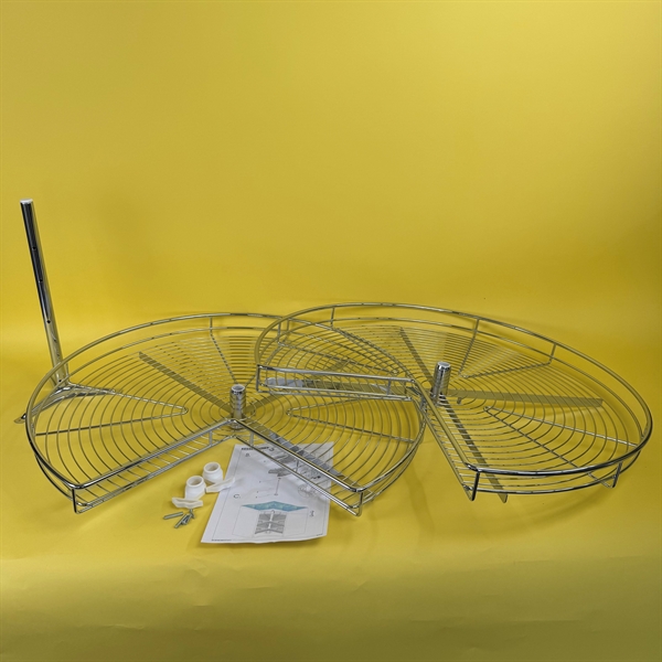 3/4 karrusel i krom med 2 kurve og nylonbøsninger - Ø820mm