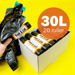 Affaldsposer med snøreluk 30 liter -  20 ruller kassekøb<br> (0,75kr/pose)
