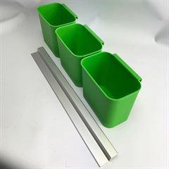 Lille grøn Eico affaldsspand 3 stk. x0,7L + ophængsbeslag LANGT